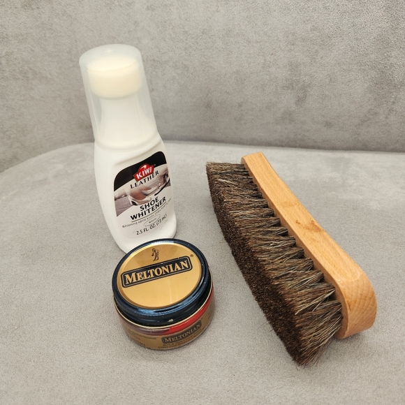 Shoe Care Set Red Polish Cream Meltonian Kiwi Brush Horsehair Whitener Sneakers - Picture 7 of 12